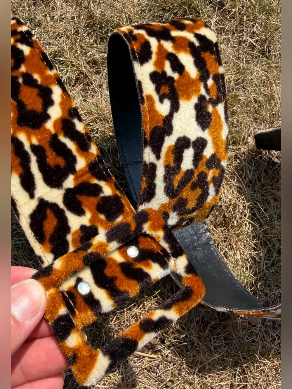 Vintage 1960’s LEOPARD PRINT BELT Velvet 2” wide 60s Animal Print Cheetah Mod